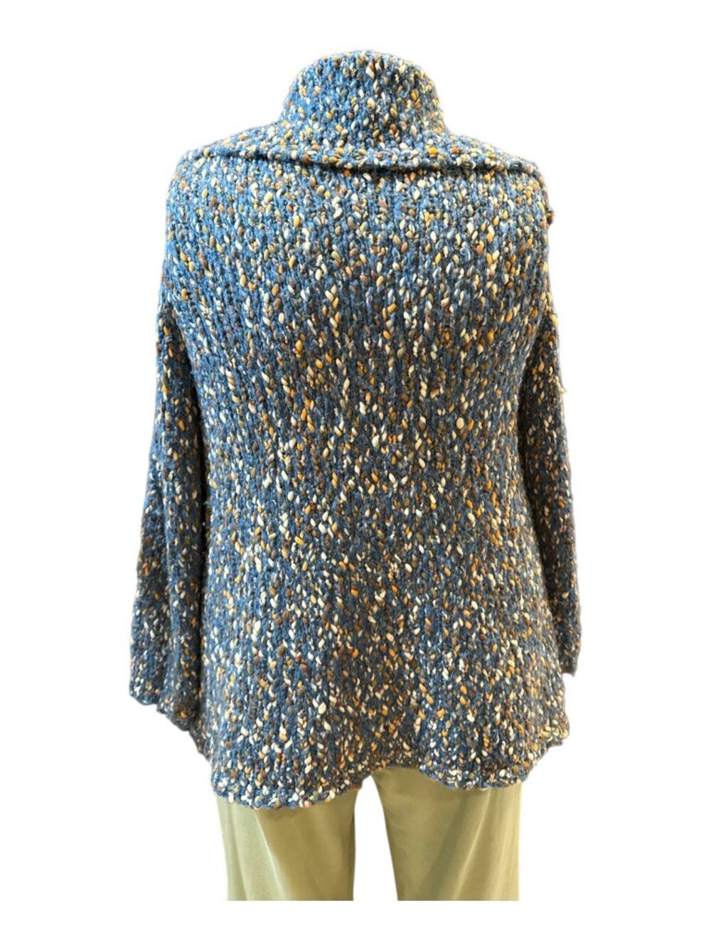 Liz Claiborne Sz 1X Blue, Cream & Brown Knit Collared Long 3-Snap Cardigan - Picture 3 of 9